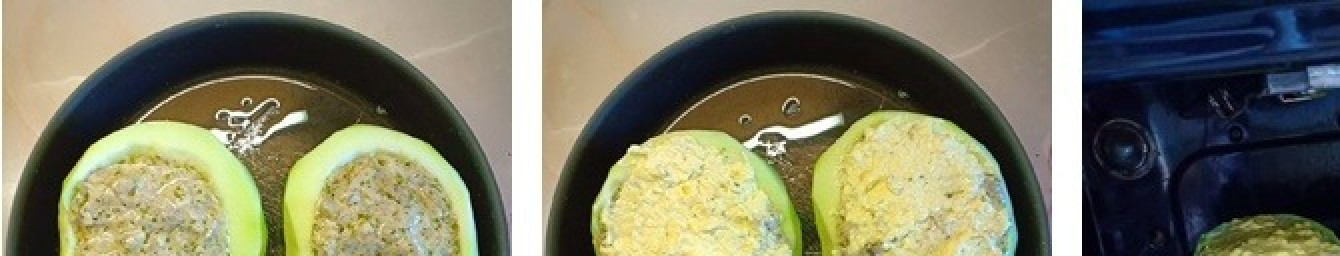 1. Этап. Фаршированные кабачки под сырной корочкой: Получившуюся смесь выложить в кабачок, сверху смазать майонезно-сырной смесью. Кабачки уложить в форму для запекания и поставить на 30мин в духовку, заранее разогретую до 200С.