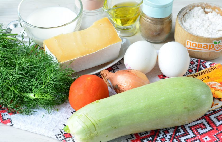 1. Этап. Овощной пирог из кабачков: Подготовьте все ингредиенты.