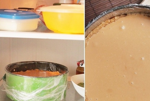 1. Этап. Чизкейк без выпечки со сгущенкой: Теперь ставим чизкейк в холодильник минимум на 4-5 часов, а лучше на всю ночь.