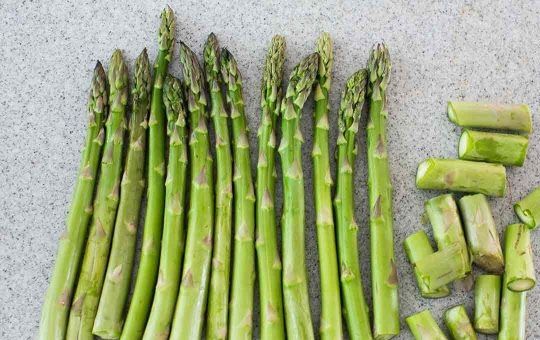 1. Этап. Запеченная спаржа на скорую руку: 1. Первым делом включите духовку и разогрейте её до 210 градусов. Спаржу вымойте, обсушите, удалите кончики. Их, кстати, можно использовать для бульона, например.