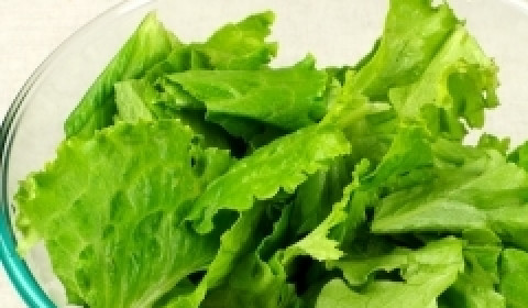 1. Этап. Салат Цезарь с ветчиной: Салатные листья хорошо вымыть, обсушить и нарвать руками.