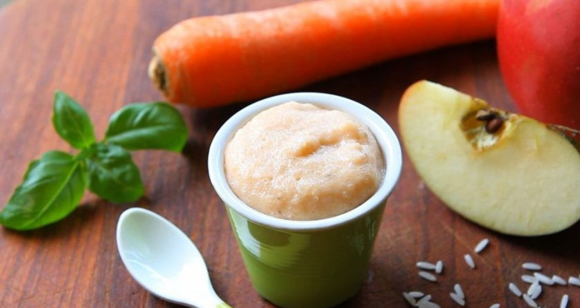 1. Этап. Детское пюре из курицы и риса: 5. Когда все продукты будут готовы, смешайте их в блендере с бульоном и измельчите в пюре. Приятного аппетита!