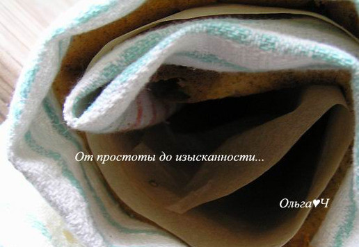 1. Этап. Рулет на сгущёнке с миндалём: Сверните бисквит в рулет вместе с бумагой и полотенцем. Оставьте на 10 минут.