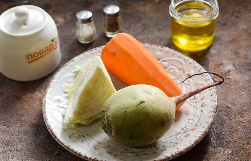 1. Этап. Салат из редьки с капустой: Подготовьте ингредиенты.