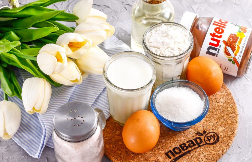 1. Этап. Оладьи с нутеллой: Подготовьте указанные ингредиенты.