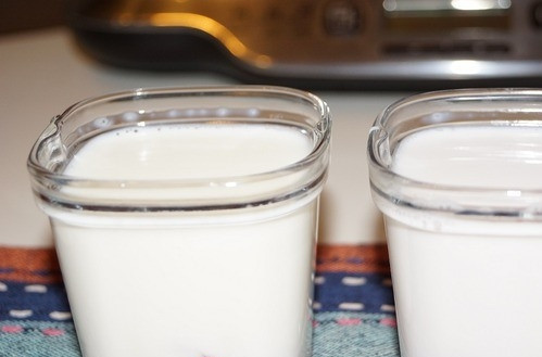 1. Этап. Йогурт для детей: Разлейте молоко с закваской по баночкам с вареньем. Если вы не любите сладкие йогурты или у вашего ребенка аллергия на варенье, то можете обойтись без него, добавив для сладости в молоко больше сахара.