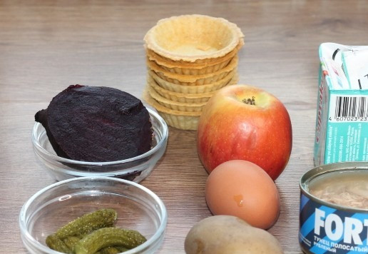 1. Этап. Желейная шуба в тарталетках: 1. Продукты для приготовления начинки.