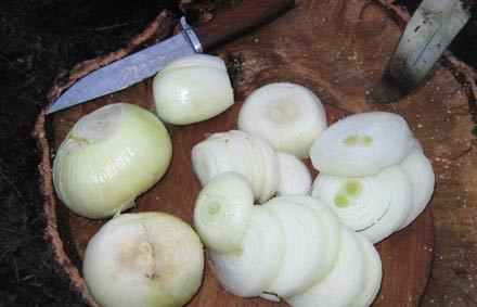 1. Этап. Шурпа из лосятины: 2/3 от общего количества лука нарежьте кольцами.