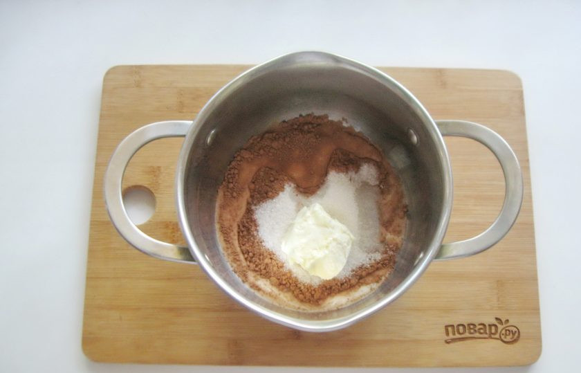 1. Этап. Американский пирог Крейзи кейк: Добавьте молоко и сливочное масло.