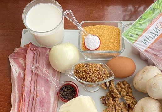 1. Этап. Террин из индейки с грибной начинкой: Для приготовления террина, подготовьте все необходимые ингредиенты.