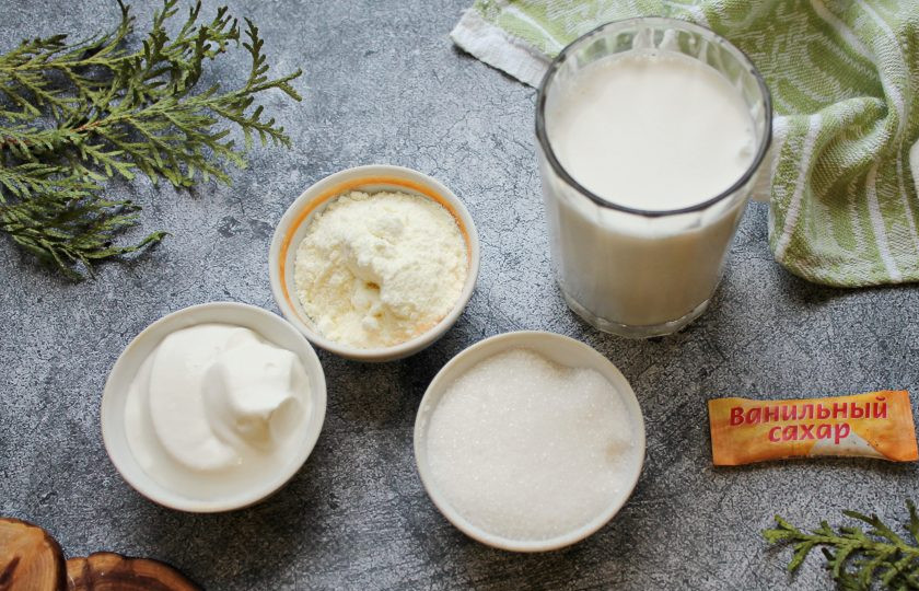 1. Этап. Обезжиренный ванильный йогурт: Подготовьте все необходимые ингредиенты для приготовления обезжиренного ванильного йогурта.