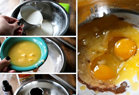 1. Этап. Пончики Орео: 2. В другой миске миксером взбейте стакан сливок, яйца, масло и щепотку ванилина. Взбивайте до получения белой пены.