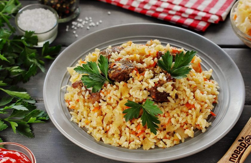 1. Этап. Рис с квашеной капустой и мясом: Приятного аппетита!