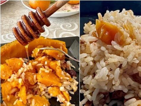 1. Этап. Тыква Жаба с рисом и сухофруктами: Есть рекомендую с мёдом. Ну очень вкусно получается.