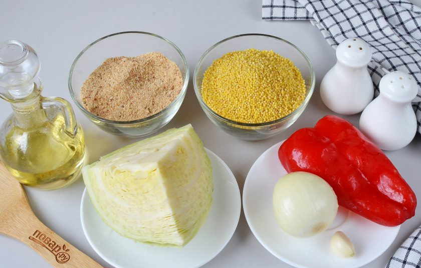 1. Этап. Постные котлеты из пшена: Подготовьте ингредиенты. Приступим!