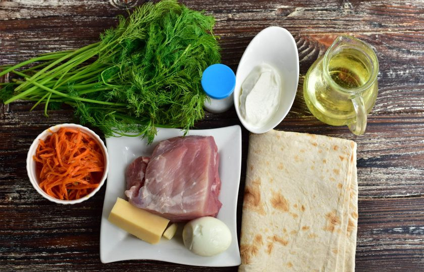 1. Этап. Шаурма со сметанным соусом: Подготовьте ингредиенты.