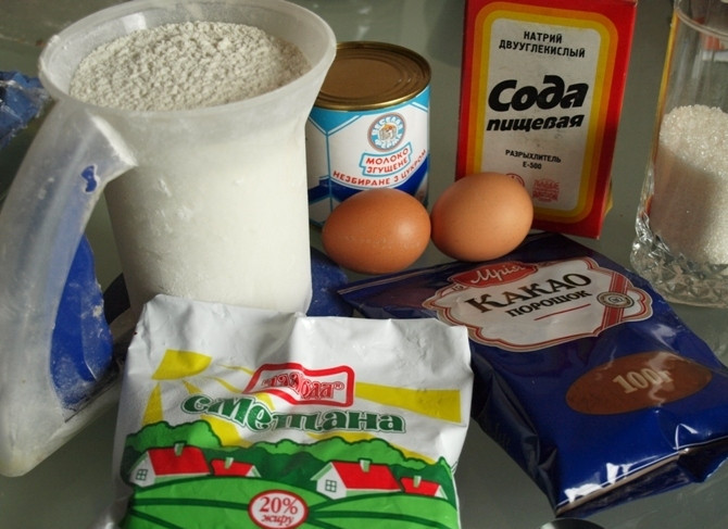 1. Этап. Торт Вишневый поцелуй: 1. Берем все продукты для коржей.