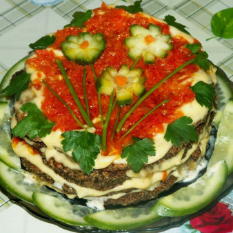 Печеночный пирог слоями