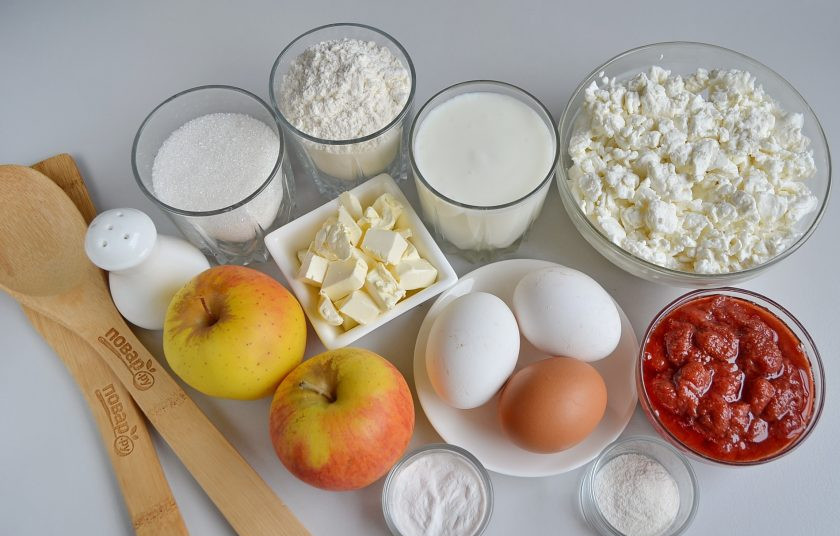 1. Этап. Воздушный творожный пирог с яблоками: Подготовьте продукты для пирога. Приступим!
