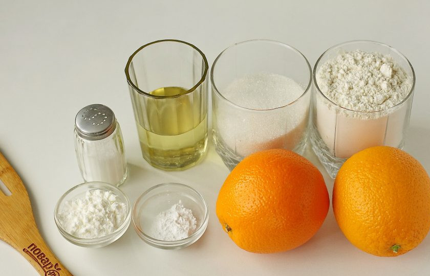 1. Этап. Постный апельсиновый кекс: Подготовьте все ингредиенты.