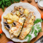 Рыба запеченная с грибами и картофелем