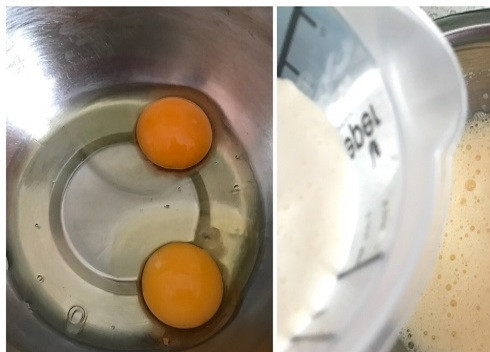 1. Этап. Песочный пирог с сыром: 5. В отдельной посуде взбиваем яйца миксером, добавляем к ним сливки.