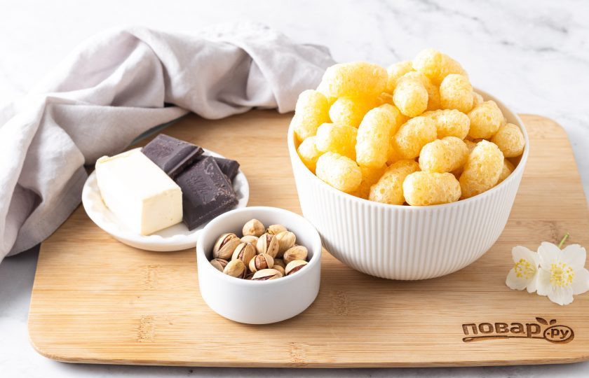 1. Этап. Десерт из кукурузных палочек: Подготовьте все ингредиенты.