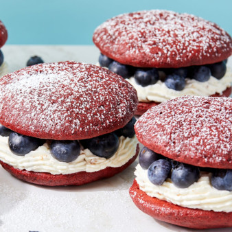 Red Velvet Whoopie Pies with Blueberries