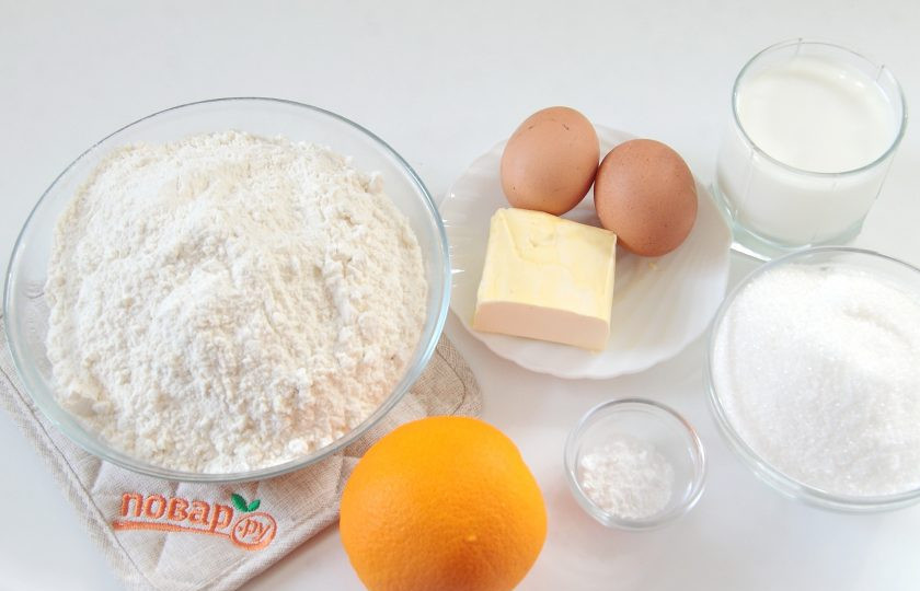 1. Этап. Апельсиновый пирог: 1. Подготовьте все ингредиенты.