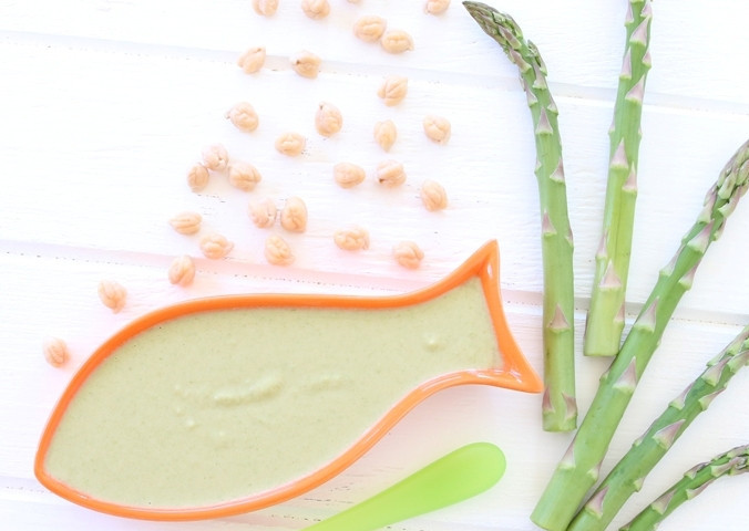 1. Этап. Пюре из рыбы, нута и спаржи: 5. Рыбу, спаржу, нут, йогурт и масло превратите в пюре с помощью блендера. Пюре готово, можете пробовать!