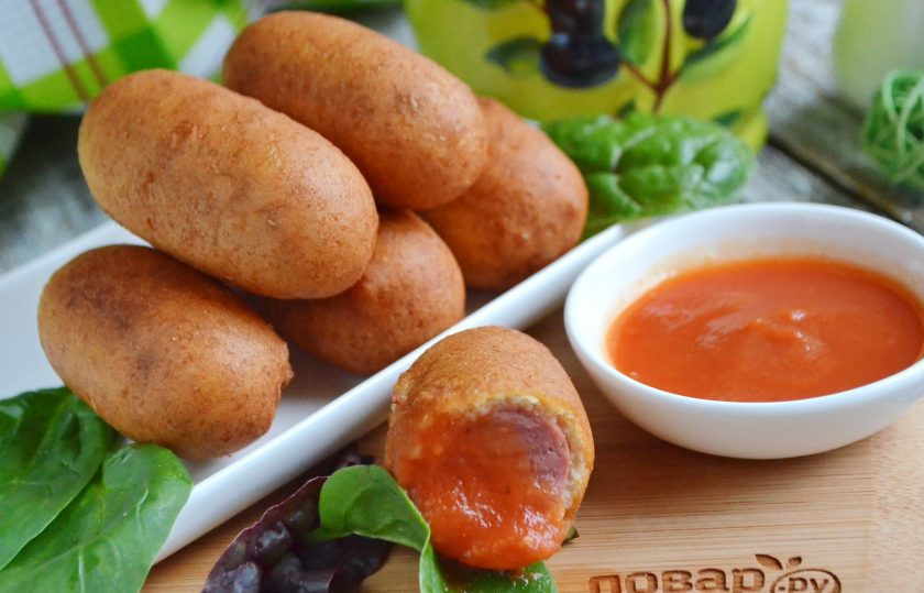 1. Этап. Мини корн-доги: Подавайте с кетчупом или любимым соусом. Приятного!