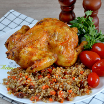 Курица фаршированная перловкой в духовке