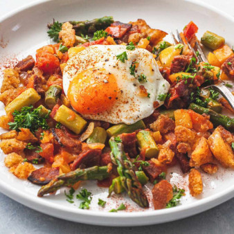 Spanish Style Migas with Fried Eggs