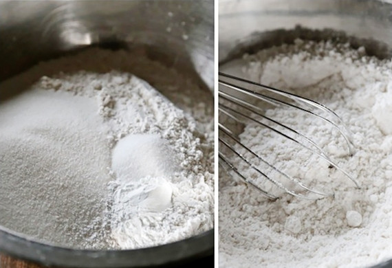 1. Этап. Пончики Орео: 1. В глубокой миске смешайте муку, сахар, разрыхлитель и соль.