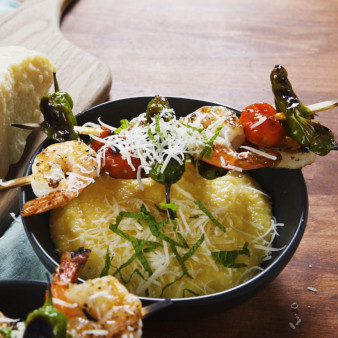 Cheesy Polenta With Grilled Shrimp Skewers
