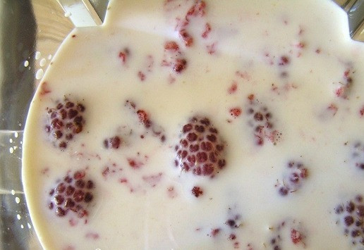 1. Этап. Мятный смузи Сочные ягодки: Добавьте половину молока.