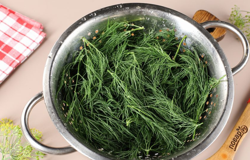 1. Этап. Заморозка укропа на зиму: Промойте укроп под проточной водой.