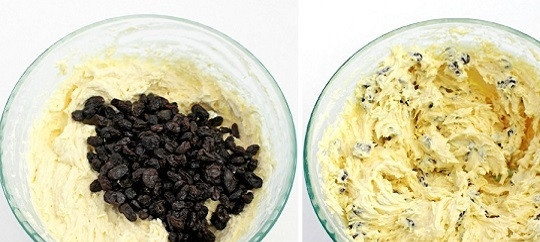 1. Этап. Булочки с творогом и изюмом: 9. Изюм предварительно промойте или залейте горячей водой. После обсушите как следует и добавьте в творог. Начинка готова.