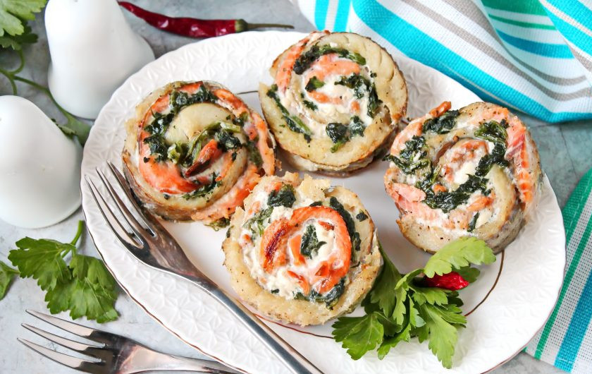 1. Этап. Розочки из красной и белой рыбы со шпинатом: Приятного аппетита!