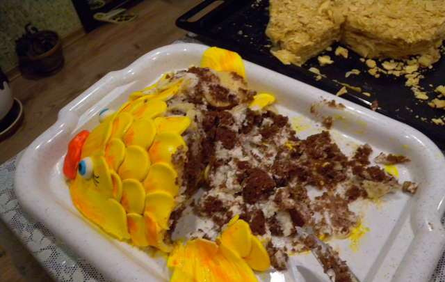 1. Этап. Торт Рыба: Можете поэкспериментировать с красками! Ну вот и готов наш торт рыба - пришлось попотеть, но это того стоило. Приятного аппетита!