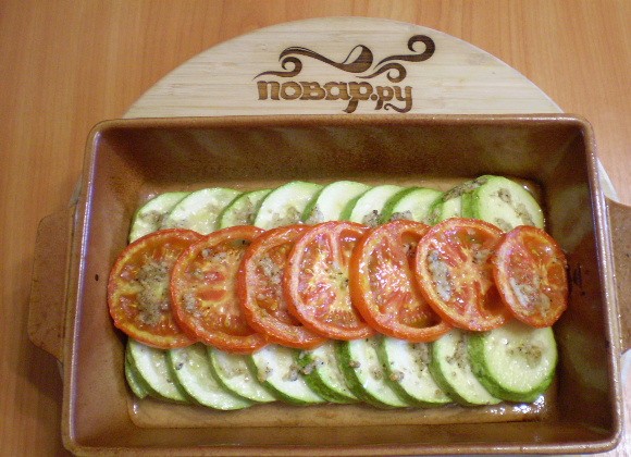 1. Этап. Запеченные кабачки с помидорами: 5. Запеченные овощи готовы.