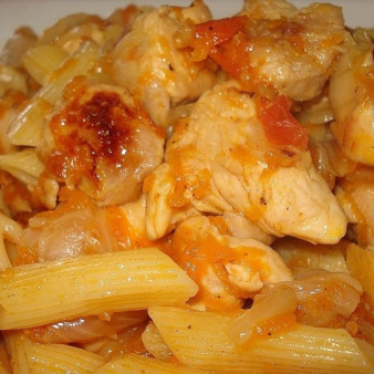 Макароны с куриным филе