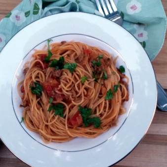 Мясо с макаронами