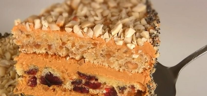 1. Этап. Торт Министерский(Стаканник): 4. Маковую и ореховую верхушки измельчите и обсыпьте данной крошкой бока торта. Сверху украсьте торт рубленым арахисом. Отправьте торт в холодильник на 6 часов. Приятного аппетита!