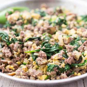 Joe's Special (Scrambled Eggs with Spinach, Beef, and Mushrooms)