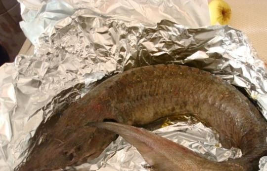 1. Этап. Осетр, запеченный в духовке: 2. Обильно солим рыбу внутри и снаружи, оставляем на 5-7 минут, после чего промываем ее и вытираем бумажным полотенцем. Затем опять солим и перчим по вкусу, расстилаем фольгу и укладываем нашу рыбку, сверху сбрызгиваем оливковым маслом и лимонным соком, плотно заворачиваем рыбу в фольгу, чтобы все соки остались внутри.