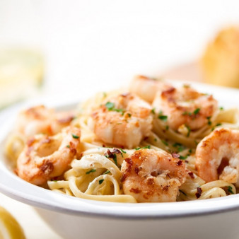 Лингвини с креветками в сливочном соусе