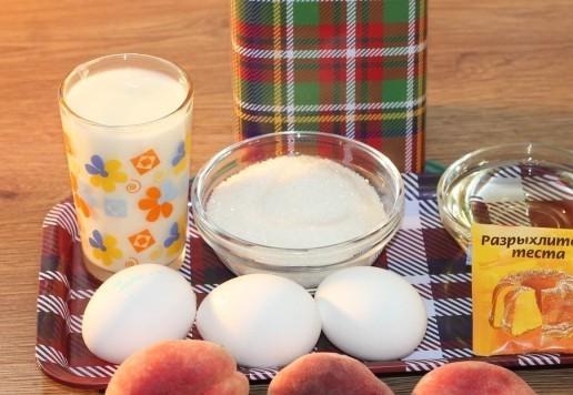 1. Этап. Пирог на кефире с персиками: 1. Подготовим продукты. Форма для выпечки ф=23 см, h=3,5 см