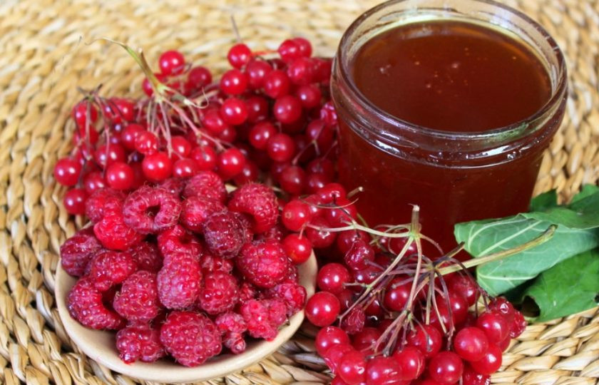 1. Этап. Морс из малины и калины: Подготовим ягоды и мед.