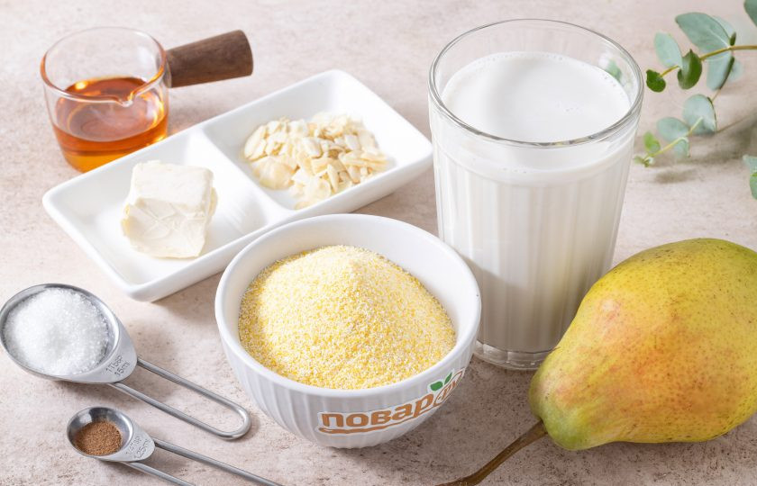 1. Этап. Полента с грушами: Подготовьте все ингредиенты.